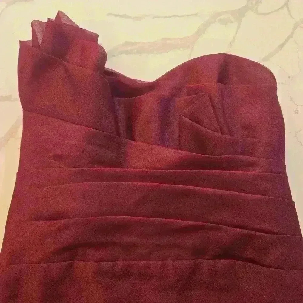 Alvina Valenta Womens Strapless Layered Chiffon Formal Gown Burgundy Size 16 - Picture 3 of 11